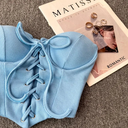 Ribbon Lace-Up Corset Top