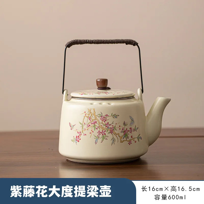 Beige Ru Kiln Wisteria Flower Teapot