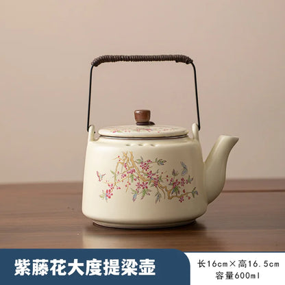 Beige Ru Kiln Wisteria Flower Teapot