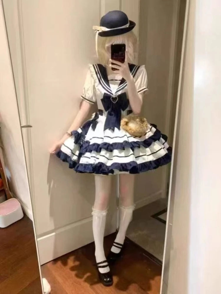 Lace Bow Sailor Collar Dress Set