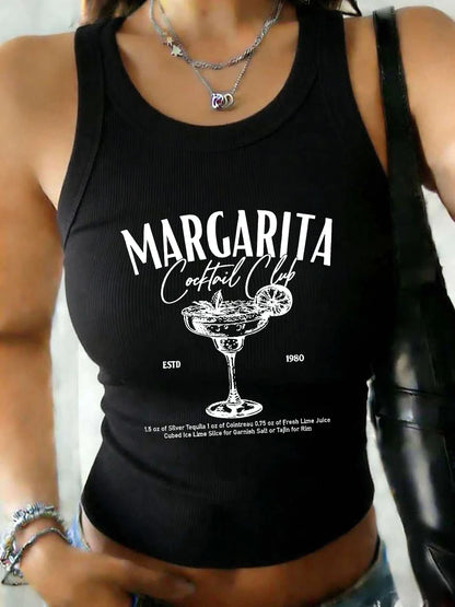 Margarita Cocktail Club Prints O-Neck Sleeveless Tank