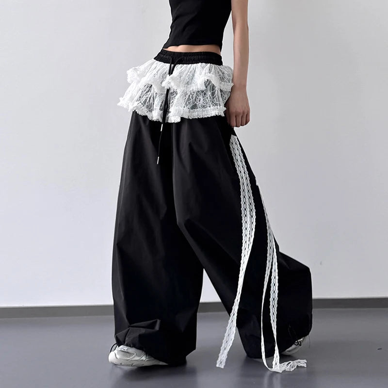 Patchwork Lace Skirt Casual Wide Leg Pants