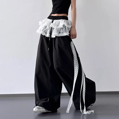 Patchwork Lace Skirt Casual Wide Leg Pants