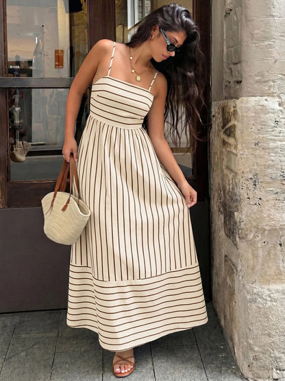 Striped Backless Loose Beach Dress