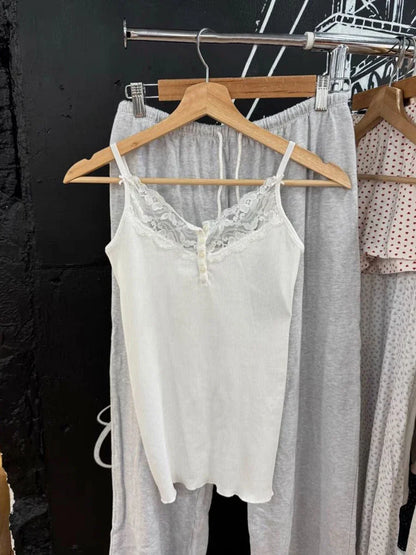 Sweet Lace Patchwork Slim Tank Top