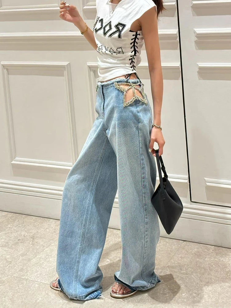 ReddaChic Crystal Embellished Wide Leg Jeans