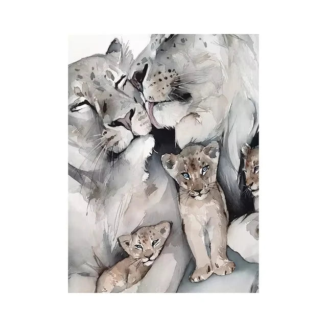 Lion Family Canvas Painting Print