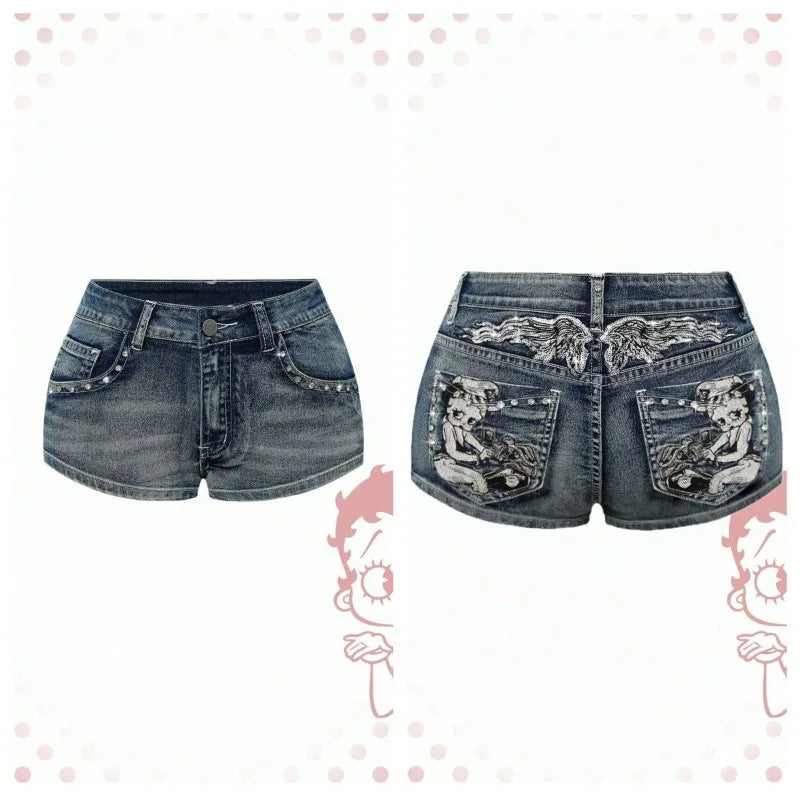 Embroidered Denim Shorts