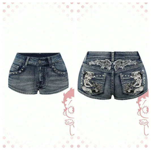 Embroidered Denim Shorts