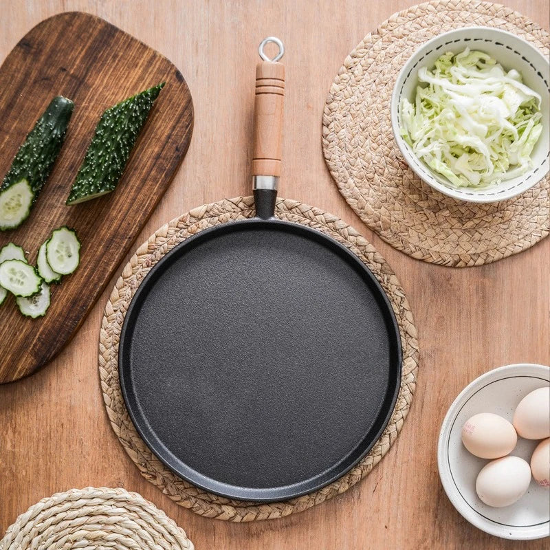 Thickened Cast Iron Flat Bottomed Pan Non-Stick