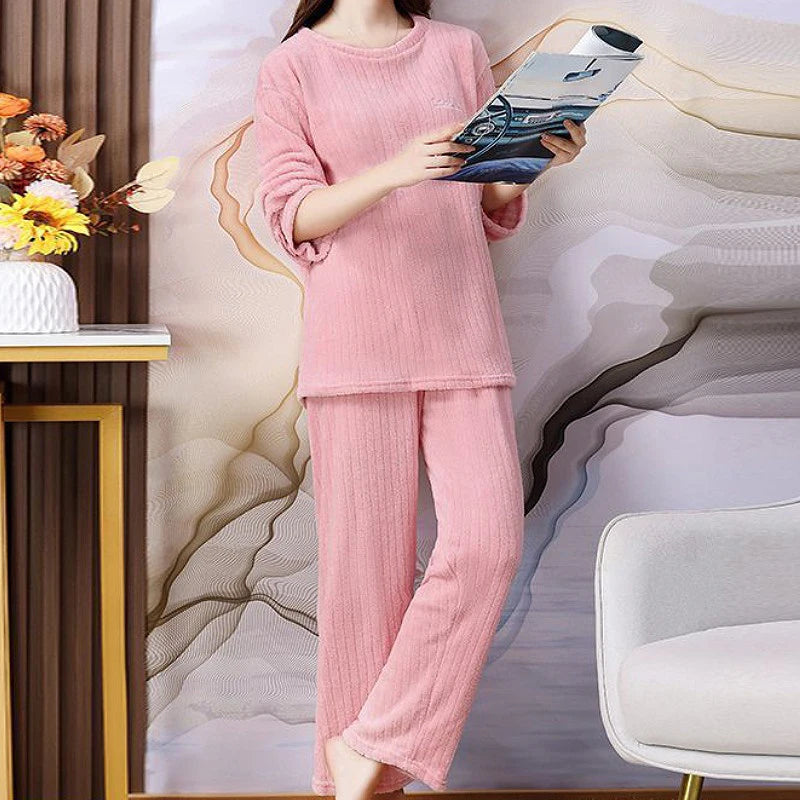 Conjunto de top tipo jersey con cuello redondo y pantalón de cintura elástica holgada a cuadros