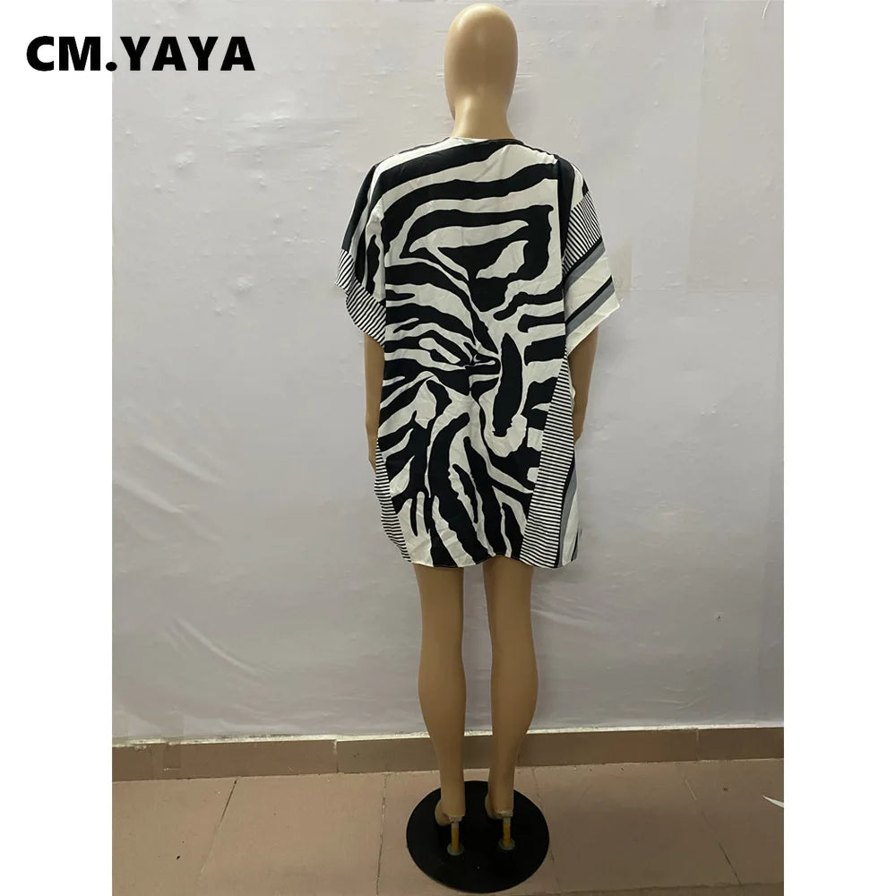 Zebra Striped Printed Tie Up Open Stitched Batwing Sleeve Shirt