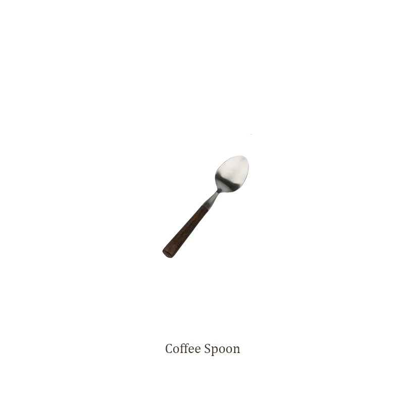 Retro Wooden Handle Dinner Knife Fork and Spoon Set