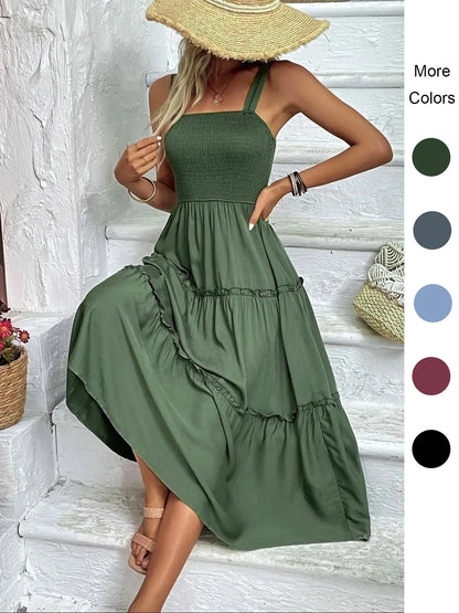 Ruched Bust Ruffle Hem Sleeveless Slip Dress