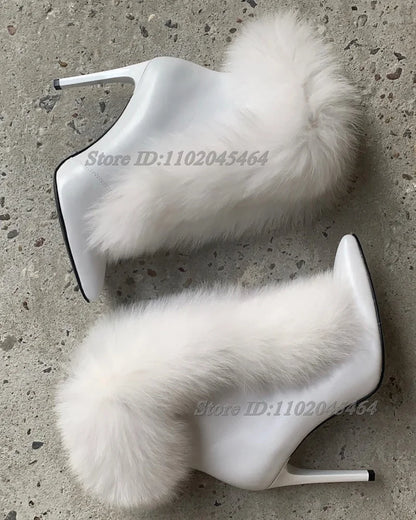 Furry Leather Ankle Boots