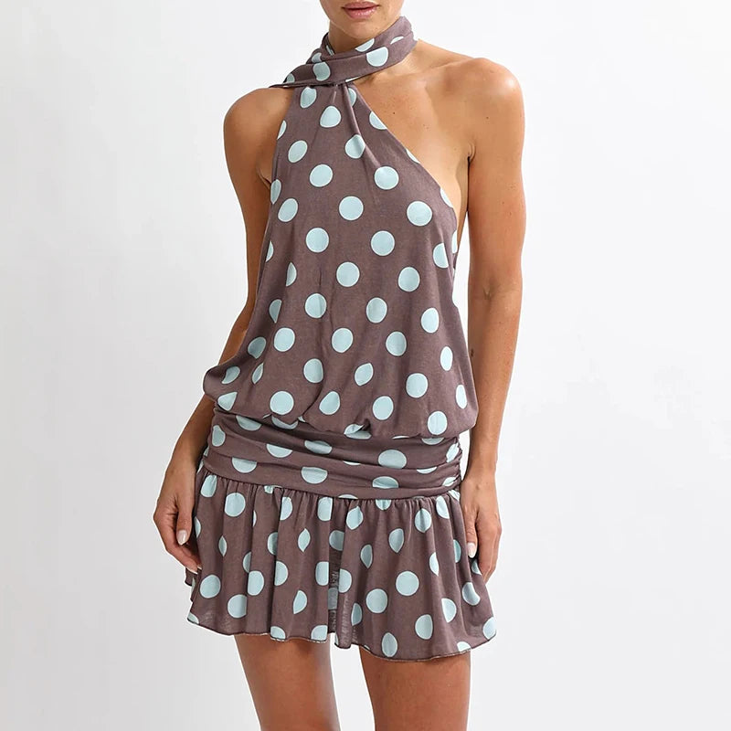 Polka Dot Print Backless Dress