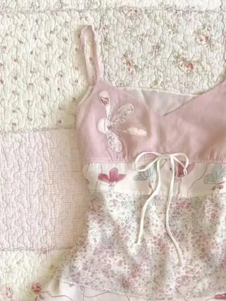 Top sin mangas con tirantes, floral y dulce