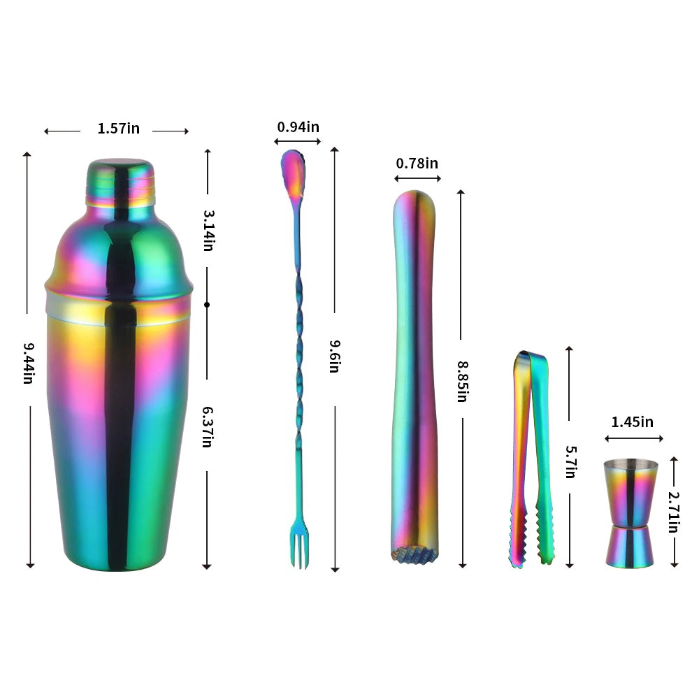 Stainless Steel Rainbow Boston Cocktail Set