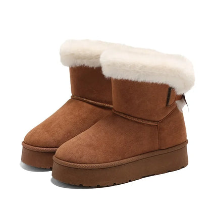 Botas de invierno de piel para mujer, botas de nieve bajas, zapatos de piel cálidos, botas cortas de invierno de moda para mujer, mini-botas exteriores antideslizantes