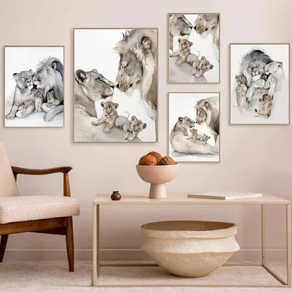 Lion Family Canvas Painting Print