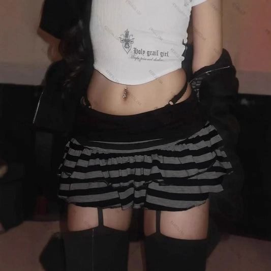 Minifalda de corte A con bloques de color y rayas 2026, sexy, moda Y2K, estilo urbano coreano-japonés, falda versátil y de nicho