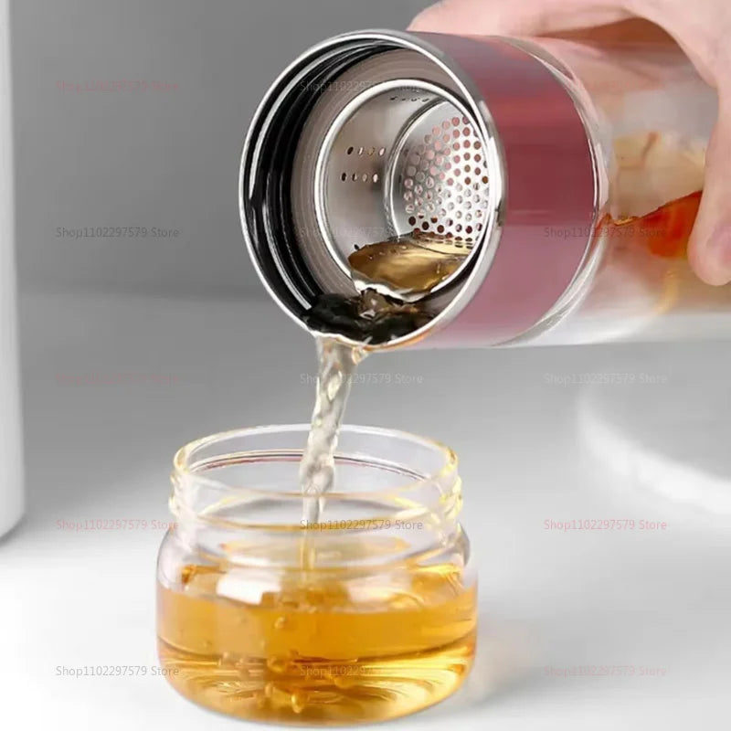 Double-layer glass tea bottle