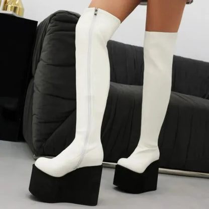 Platform Wedge Over Knee High Boots