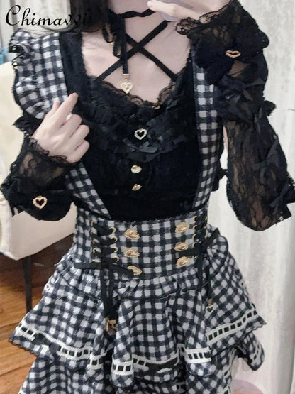 Camisa Lolita Dulce y Linda Liz de Estilo Japonés 2025 Nueva Camisa de Encaje con Lazo Elegante de Estilo Princesa con Manga de Retazos Pesados
