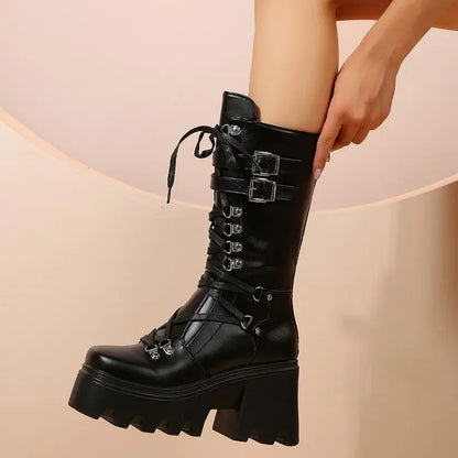 Lace Up High Platform Wedge Boots