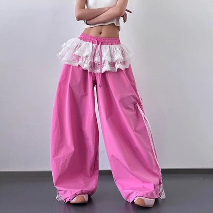Patchwork Lace Skirt Casual Wide Leg Pants