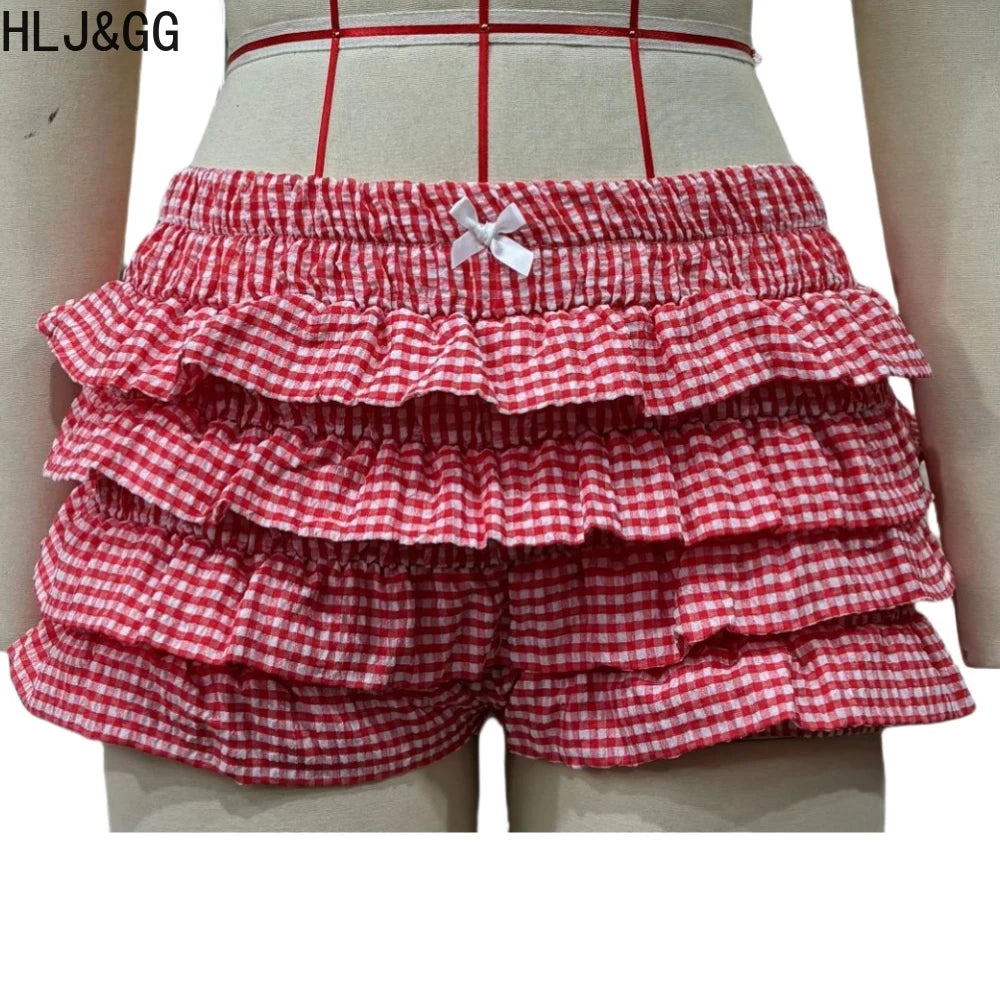 Plaid Print Ruched Shorts Two Piece Set