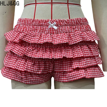 Plaid Print Ruched Shorts Two Piece Set