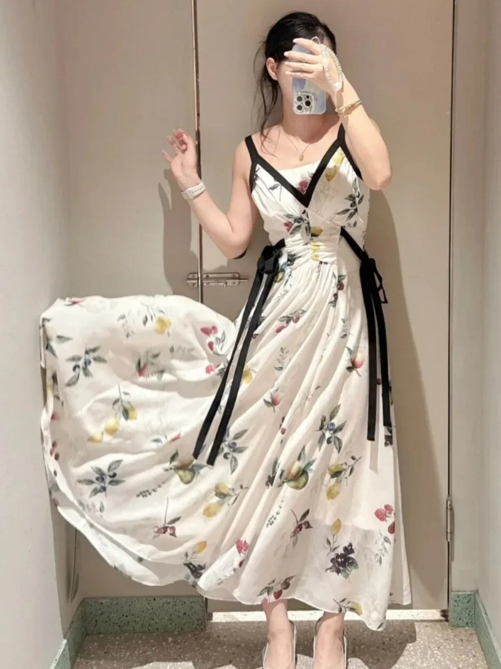 V-Neck Print Sling Dress