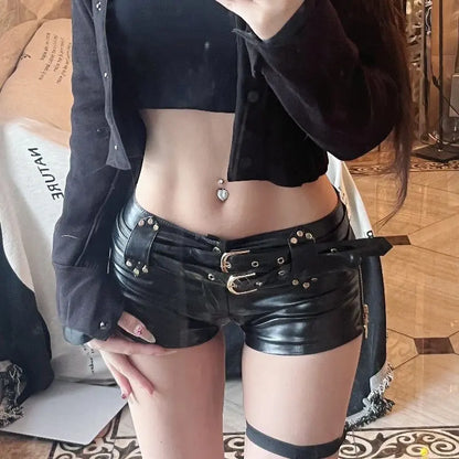 Low Waist Bodycon PU Leather Shorts