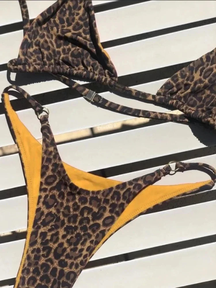 Bikini push-up con vendaje y estampado de leopardo