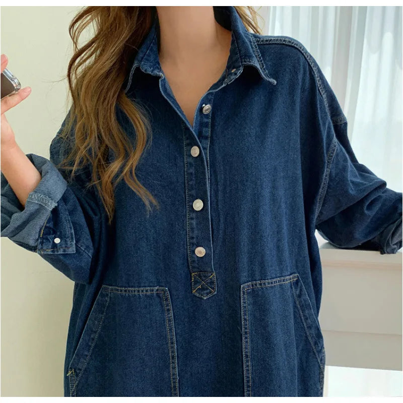 Denim Loose Collar Split Dress