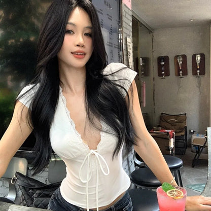 V Neck Slim Crop Top