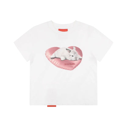 [REコンテナ]Camiseta coreana de moda Y2k Crop Top con lindos estampados de gatos, camiseta Kawaii de manga corta para mujer, camisetas ajustadas
