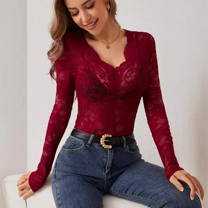 Long Sleeve Sheer Mesh Blouse