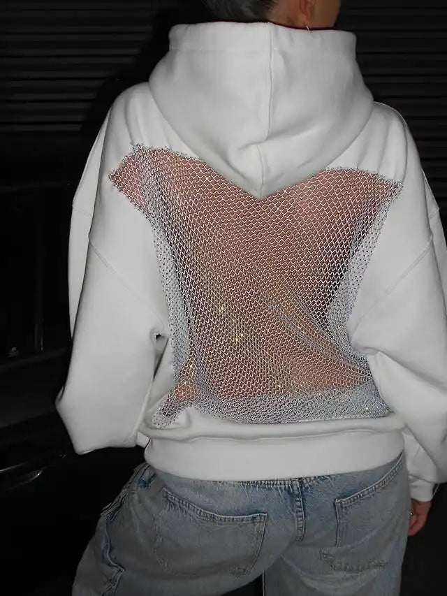 Back hollow Mesh Hoodie