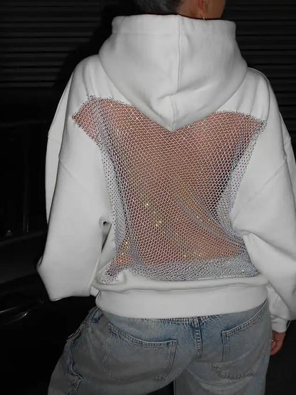 Back hollow Mesh Hoodie