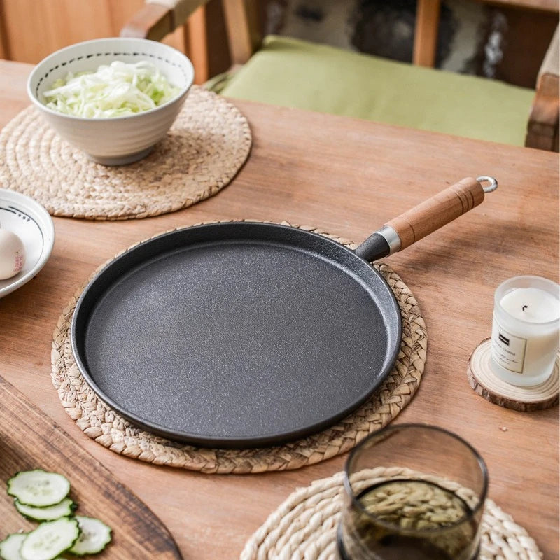 Thickened Cast Iron Flat Bottomed Pan Non-Stick