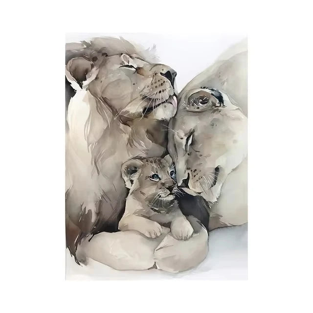 Lion Family Canvas Painting Print