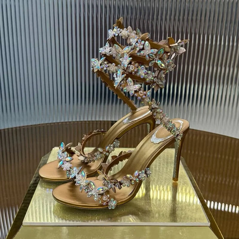 Sandalias de tacón fino Crystal Flower