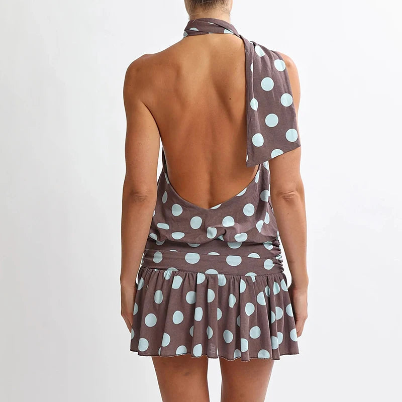 Polka Dot Print Backless Dress