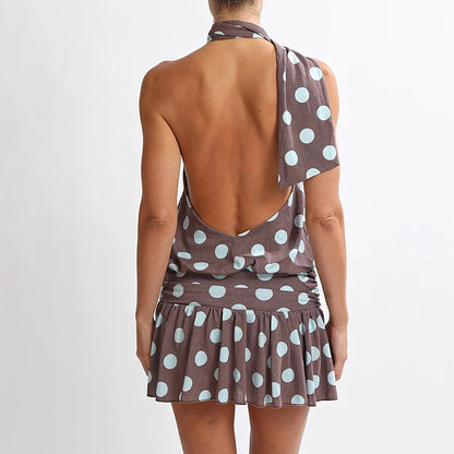 Polka Dot Print Backless Dress