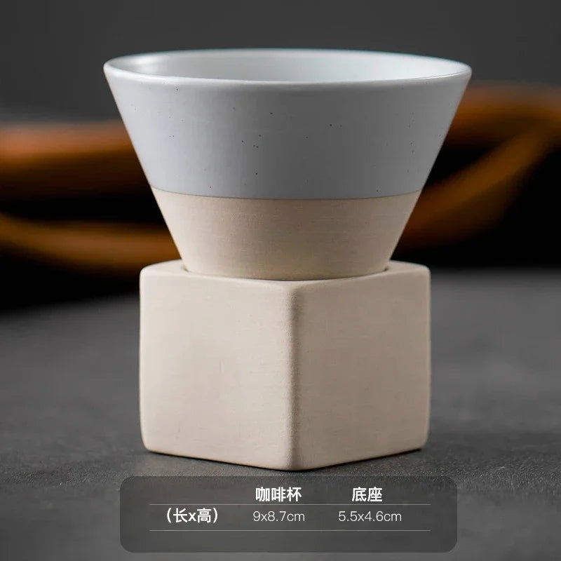 Retro Japanese Triangular Cone Shape Pottery Tea Coffee Cup