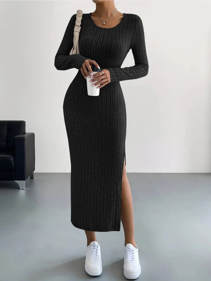 V Neck Long Sleeve Asymmetrical Bodycon Dress