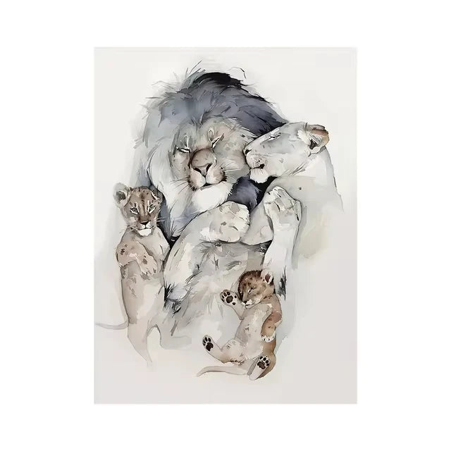 Lion Family Canvas Painting Print