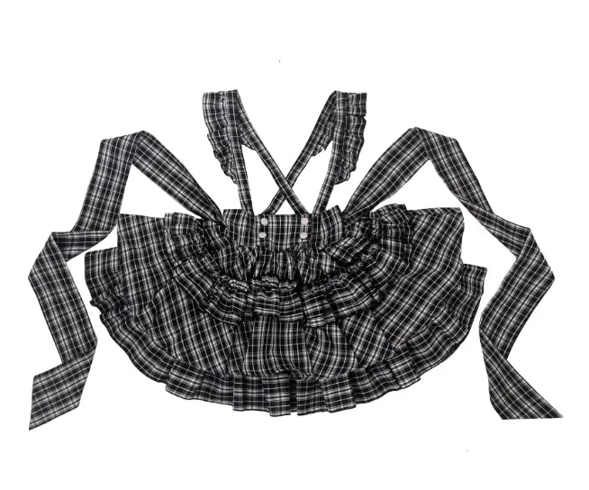 Conjunto de camisa a cuadros de manga larga con lazo y falda de cintura alta